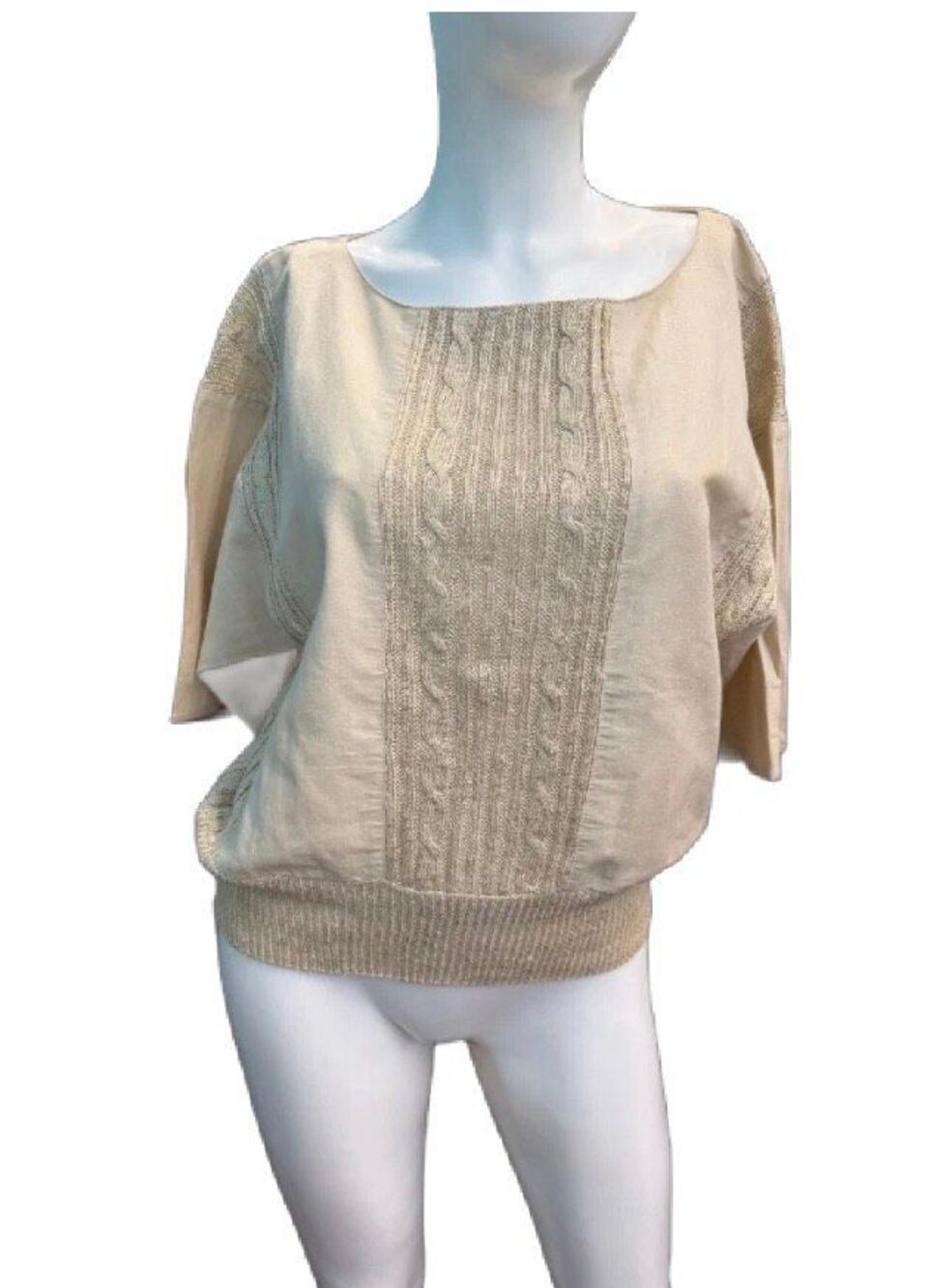 Evan Picone Tan Linen Blend Knit Front Doleman Sleeve Blouse Top Women’s Size Me